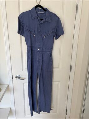 Zara Short-Sleeve Utility Jumpsuit in Slate Blue